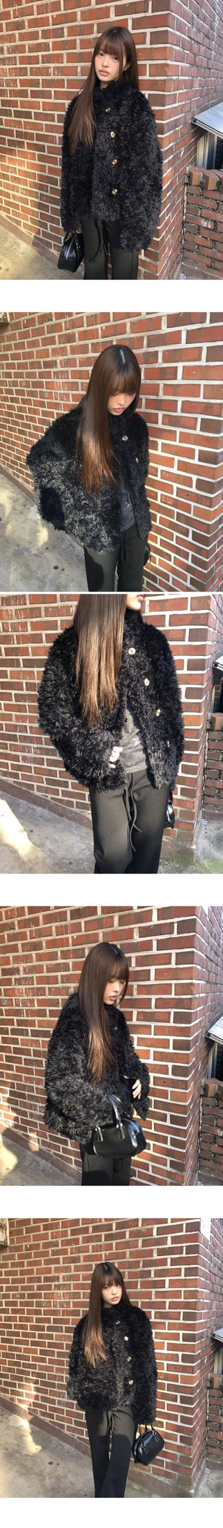 Lour High Neck Vintage Fur Jacket