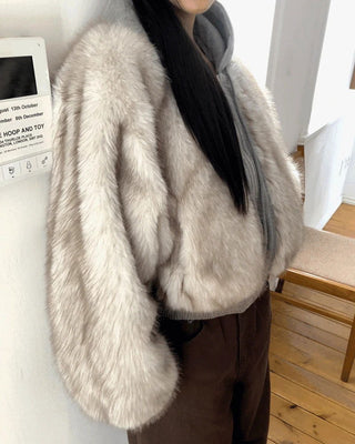 Dihi Two-Tone Fur Quilted Hooded Zip-Up Jacket