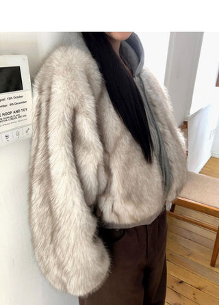 Dihi Two-Tone Fur Quilted Hooded Zip-Up Jacket