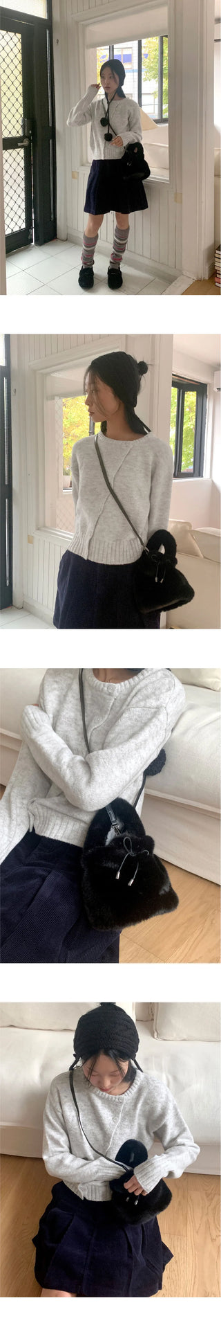 Lotu Fur Ribbon String Fur Tote Cross Shoulder Bag