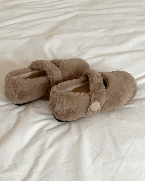 Hoya Winter Fur Angora Velcro Shoes Flat Mary Jane Loafers