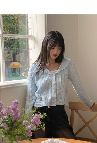 Anne Shawl Collar Twisted Pastel Crop Long Sleeve Knitwear Cardigan