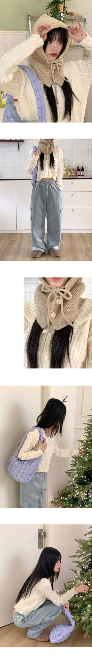 Anne Shawl Collar Twisted Pastel Crop Long Sleeve Knitwear Cardigan