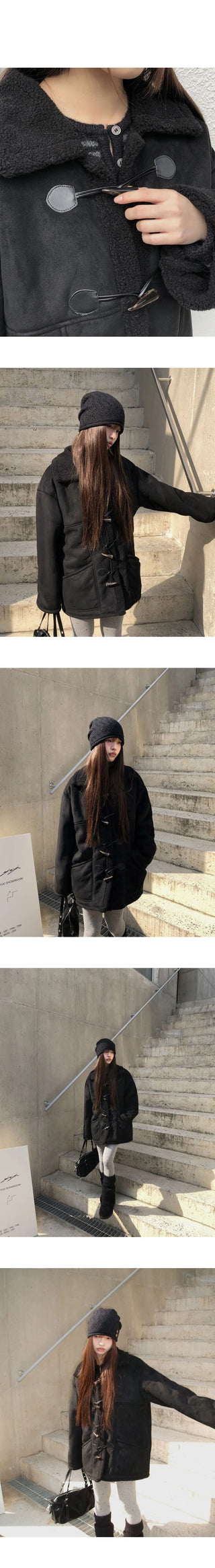 Livin Wool Tteokbokki Midi Shearling Coat