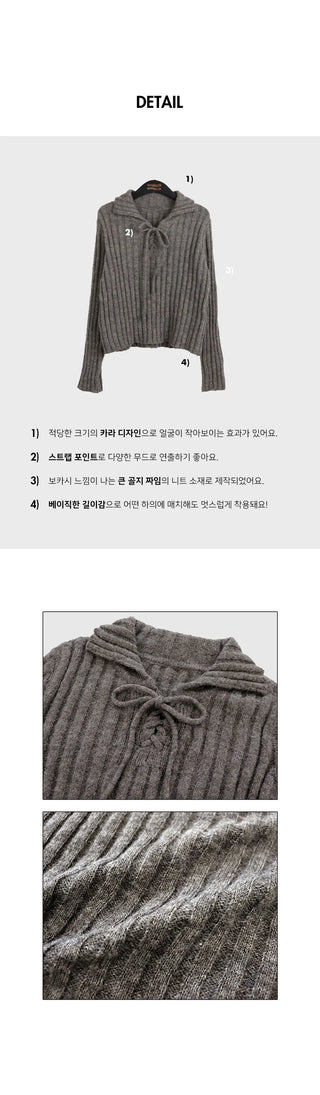 Foundy Wool Ribbon Strap Collar Ribbed Long Sleeve Knitwear