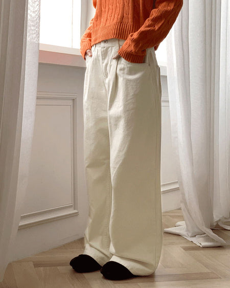 Nicho Pintuck Cotton Long Wide Pants