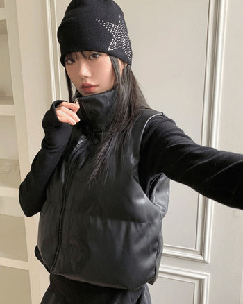 Debbie leather cropped padded vest