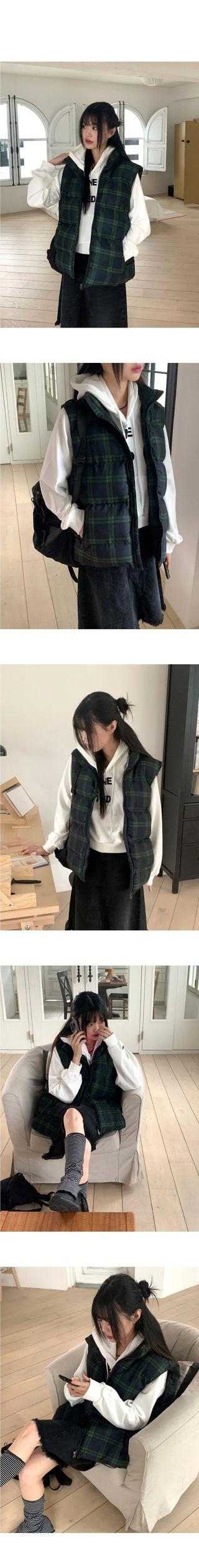 Lentil overfit wellon check padded vest