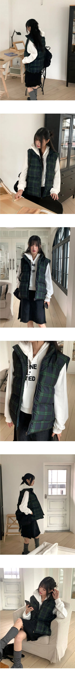 Lentil overfit wellon check padded vest