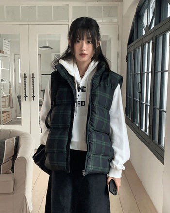 Lentil overfit wellon check padded vest
