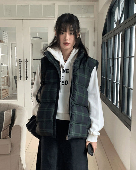 Lentil overfit wellon check padded vest