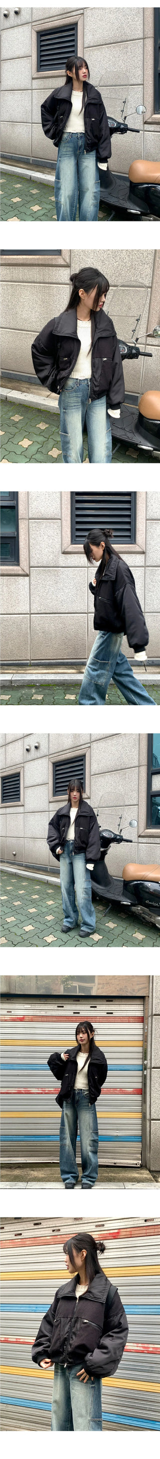 Beckin high-neck Knitwear color combination balloon two-way aviation Jacket