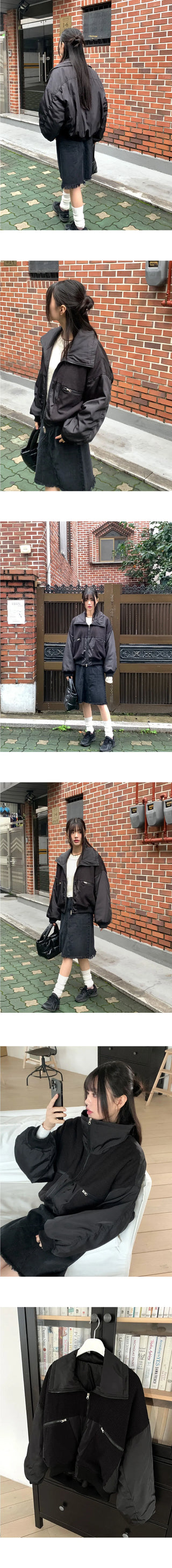 Beckin high-neck Knitwear color combination balloon two-way aviation Jacket