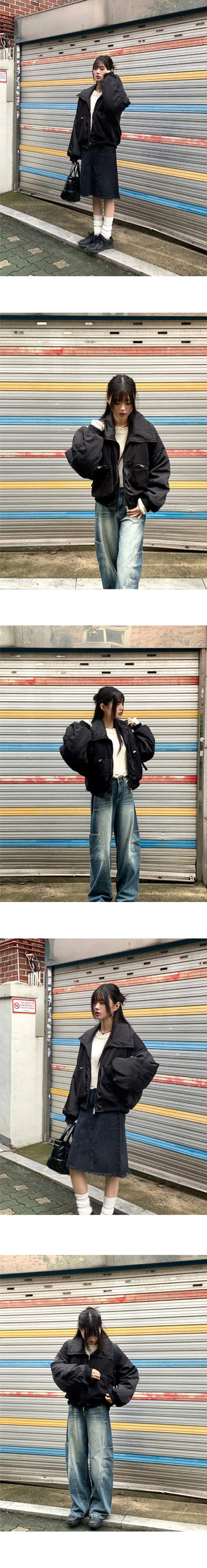 Beckin high-neck Knitwear color combination balloon two-way aviation Jacket
