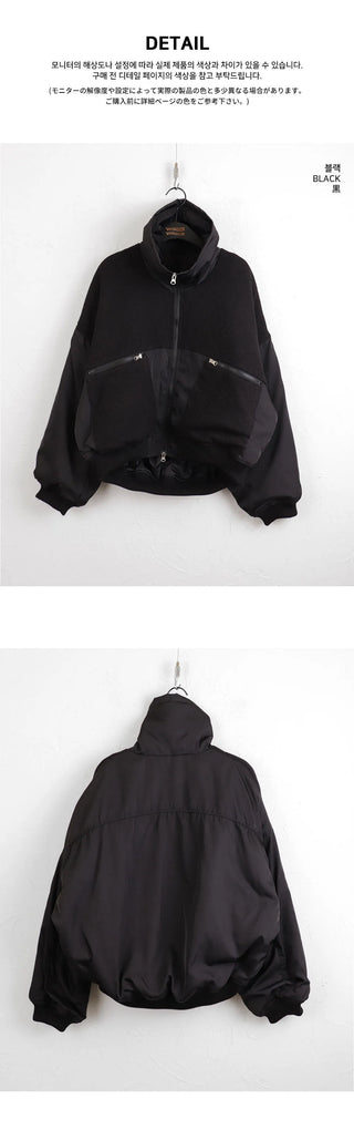 Beckin high-neck Knitwear color combination balloon two-way aviation Jacket