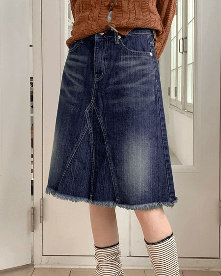 Barmit vintage Faded Split 5-quarter midi denim skirt