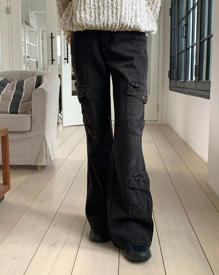 Anton cargo pocket Black Denim Flared denim pants