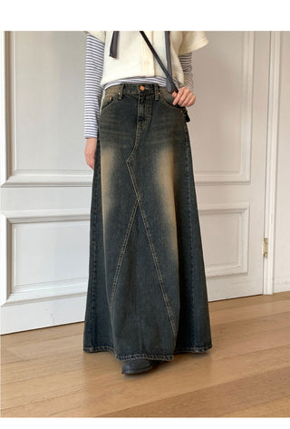 Ito Sand Faded Wide Maxi Denim Skirt