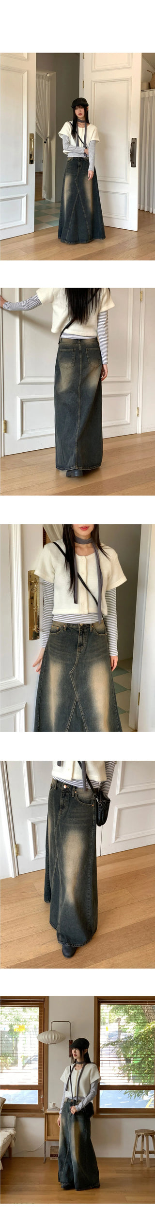 Ito Sand Faded Wide Maxi Denim Skirt