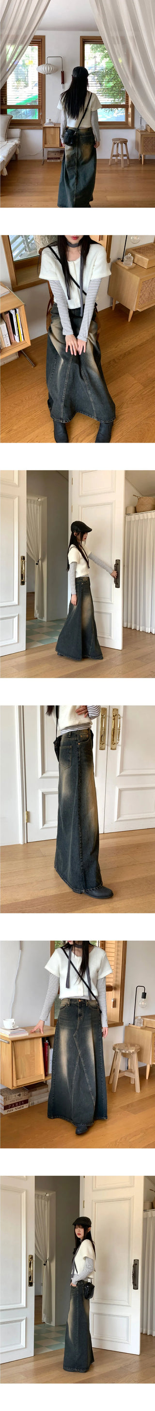Ito Sand Faded Wide Maxi Denim Skirt