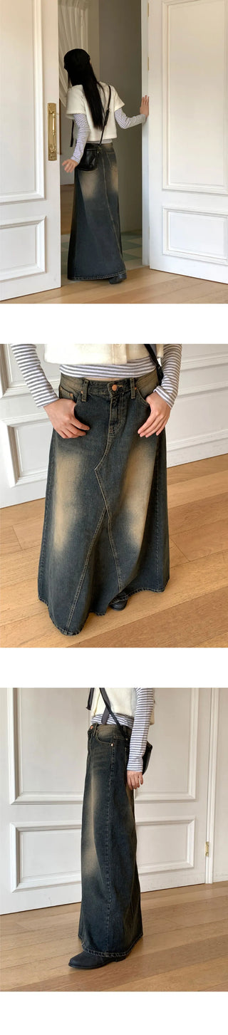 Ito Sand Faded Wide Maxi Denim Skirt