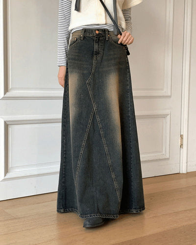 Ito Sand Faded Wide Maxi Denim Skirt