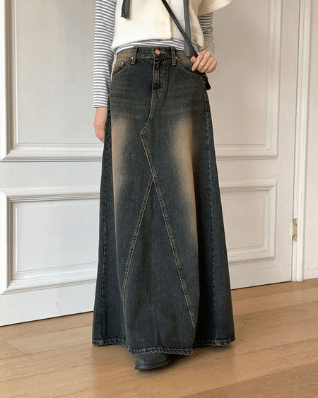 Ito Sand Faded Wide Maxi Denim Skirt