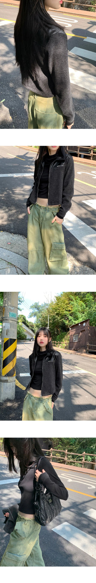 All Teen Vintage Yellow Faded Pocket Cargo Fringe Denim Long Wide Pants