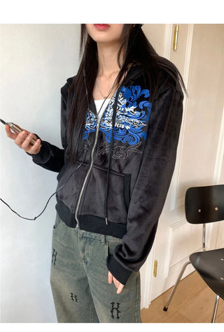 Venom Y2K lettering cubic velvet Fleece-lined zip-up