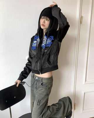 Venom Y2K lettering cubic velvet Fleece-lined zip-up