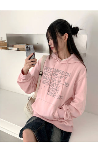 Recording Y2K Lettering Boxy Long Sleeve Hooded Sweatshirt