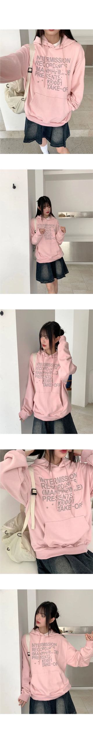 Recording Y2K Lettering Boxy Long Sleeve Hooded Sweatshirt