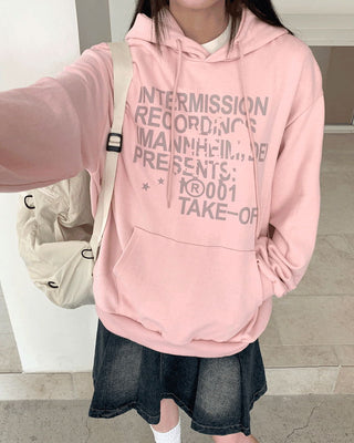 Recording Y2K Lettering Boxy Long Sleeve Hooded Sweatshirt