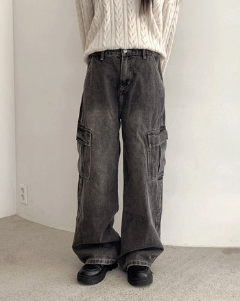 Potion long wide denim cargo pants