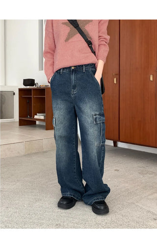 Potion long wide denim cargo pants
