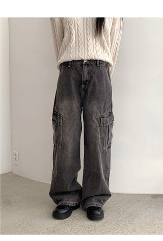 Potion long wide denim cargo pants