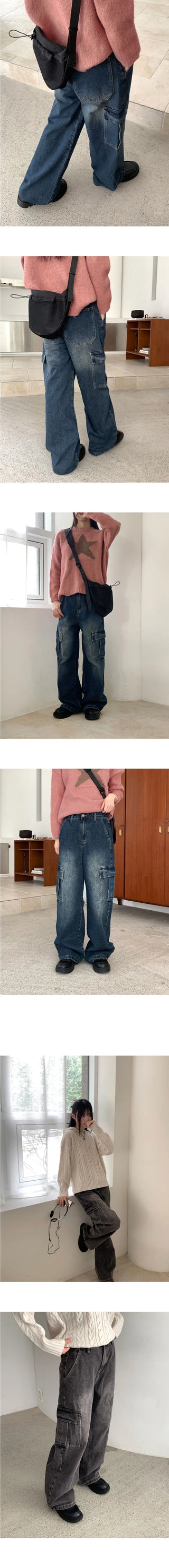 Potion long wide denim cargo pants