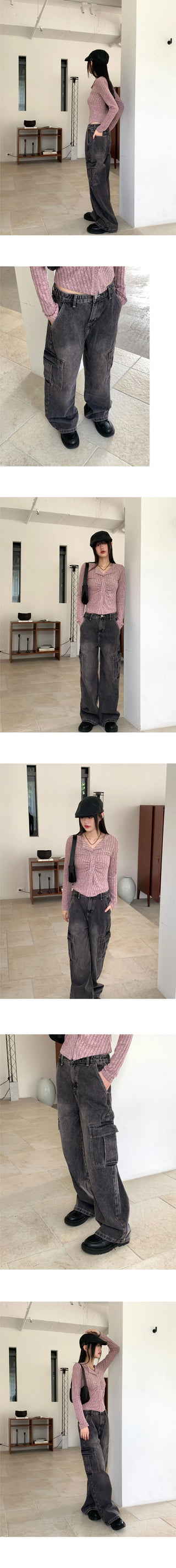 Potion long wide denim cargo pants