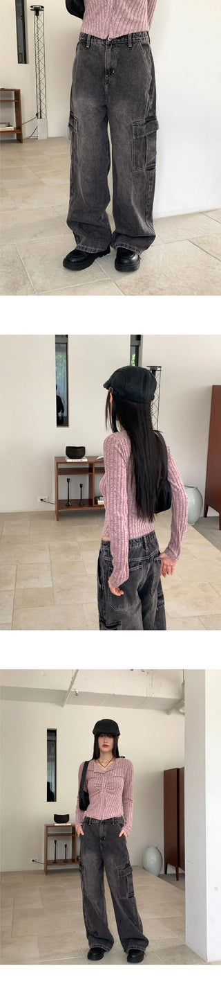 Potion long wide denim cargo pants