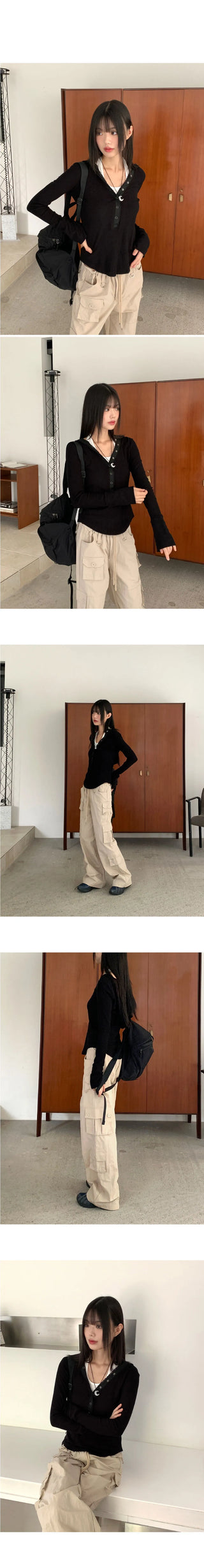 Ibia Totto Button Slim Ribbed Hooded T-Shirt