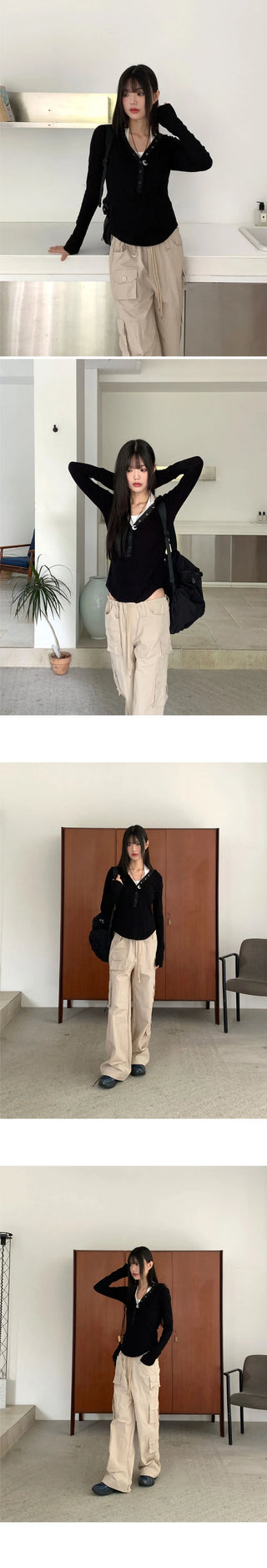 Ibia Totto Button Slim Ribbed Hooded T-Shirt