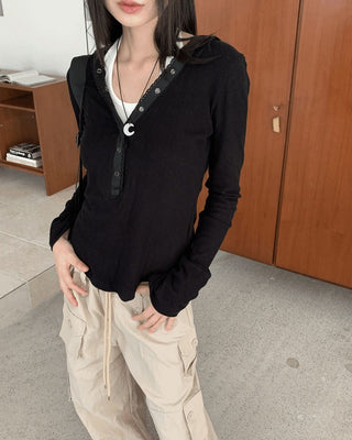 Ibia Totto Button Slim Ribbed Hooded T-Shirt