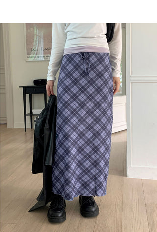 Shavin Vintage Y2K Check Ribbon Long Skirt