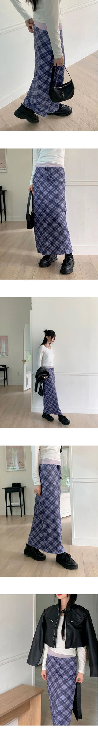 Shavin Vintage Y2K Check Ribbon Long Skirt