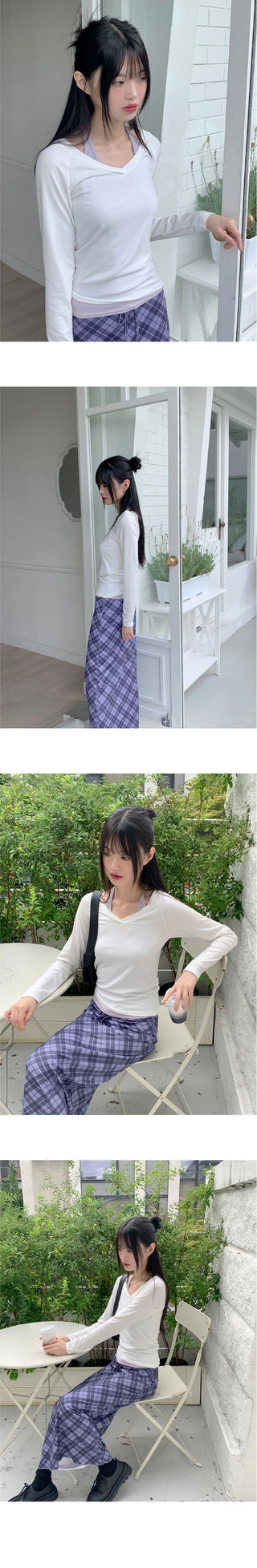 Shavin Vintage Y2K Check Ribbon Long Skirt