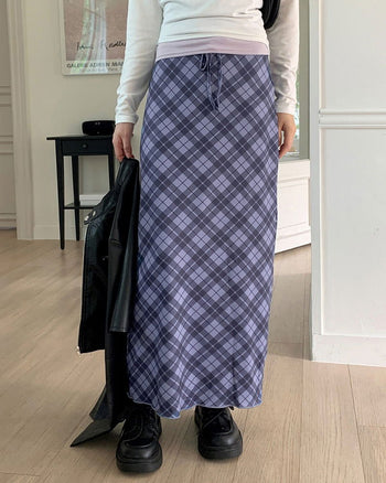 Shavin Vintage Y2K Check Ribbon Long Skirt