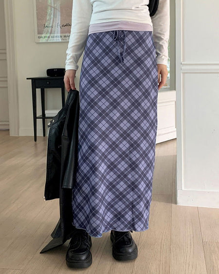 Shavin Vintage Y2K Check Ribbon Long Skirt
