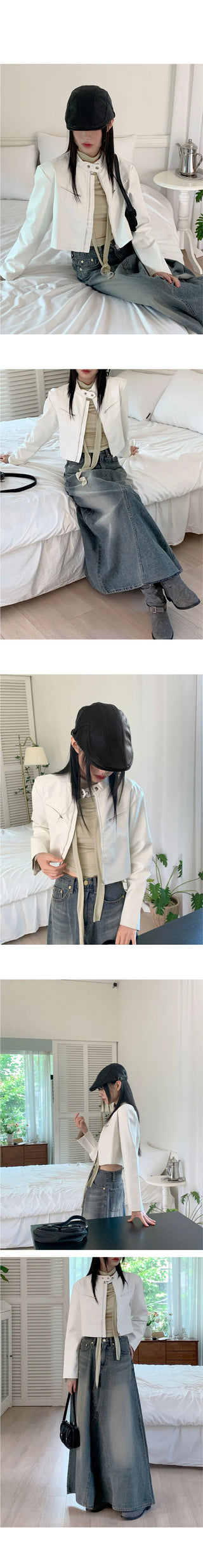 Bottle biker pocket cropped leather jacket