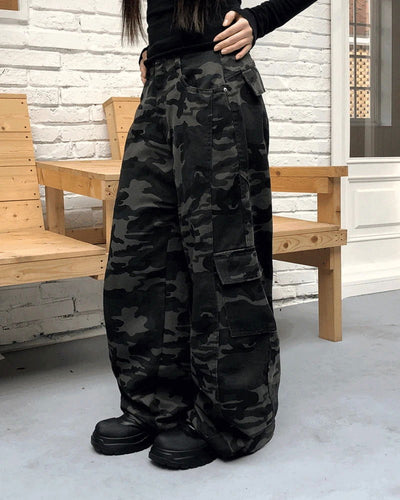 Youon Stitch Cargo Camo Wide Long Pants
