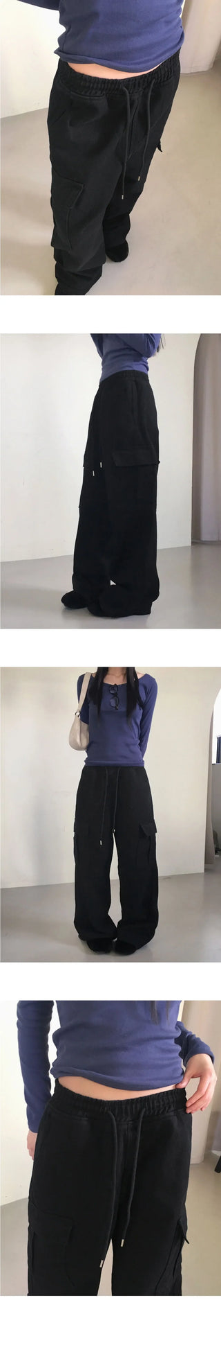 Tonijon Pocket Cotton Banding Long Wide Cargo Pants